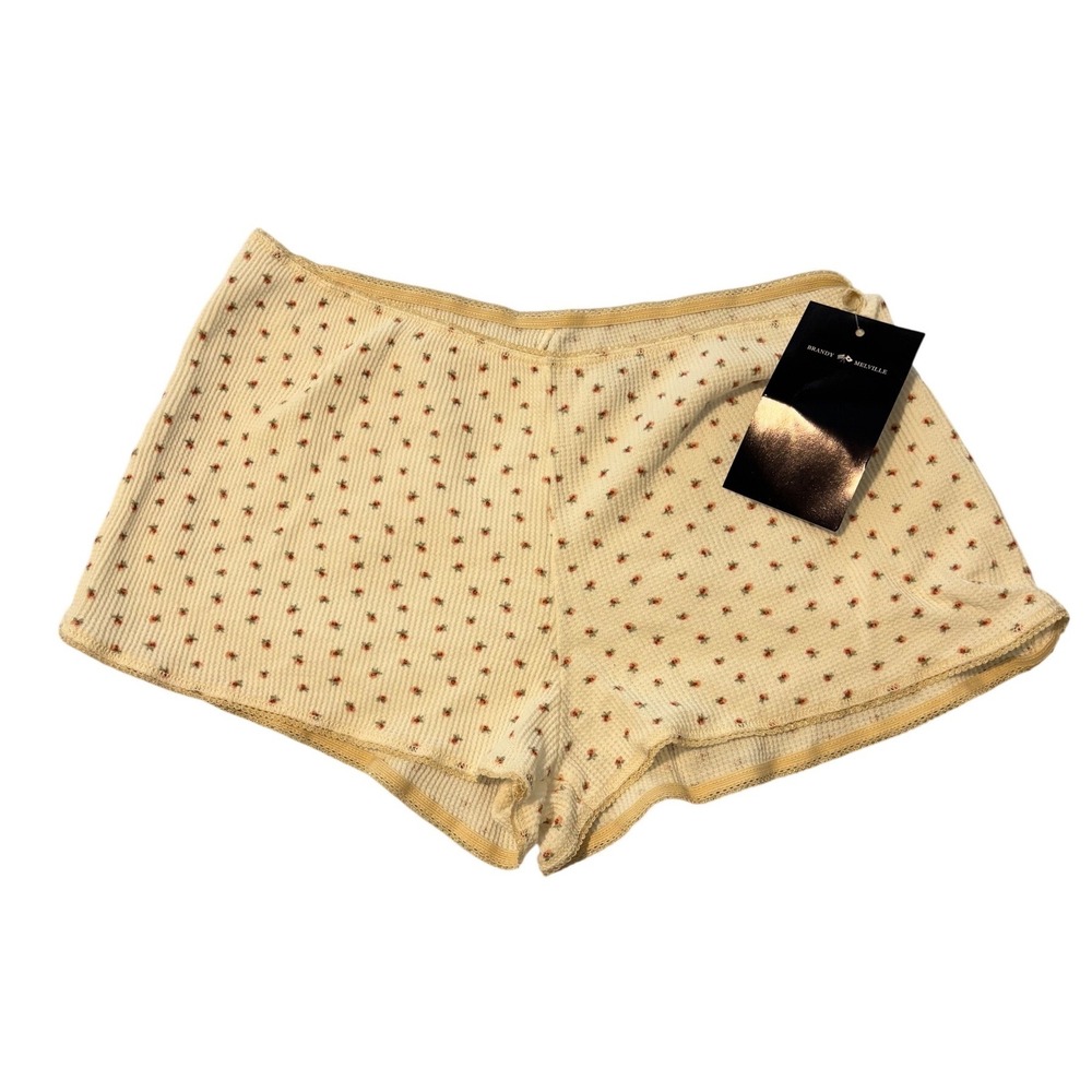 Brandy Melville Lounge Shorts Womens One Size Cream Floral Thermal Waffle Knit